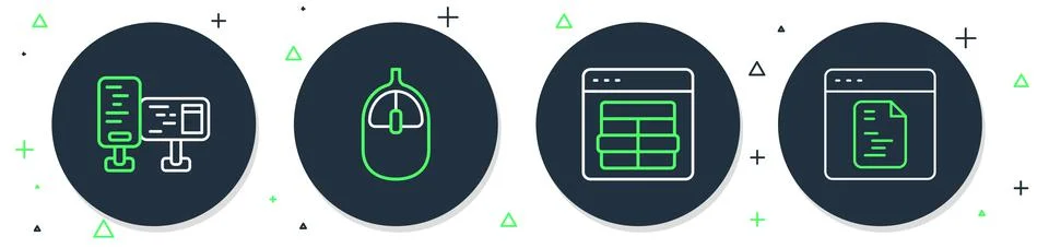 Set line Computer mouse, MySQL code, monitor screen and Software icon. Vector Stock Illustration