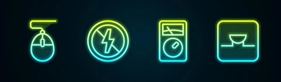 Set line Computer mouse, No lightning, Ampere meter, multimeter and Buzzer Illustrazione stock