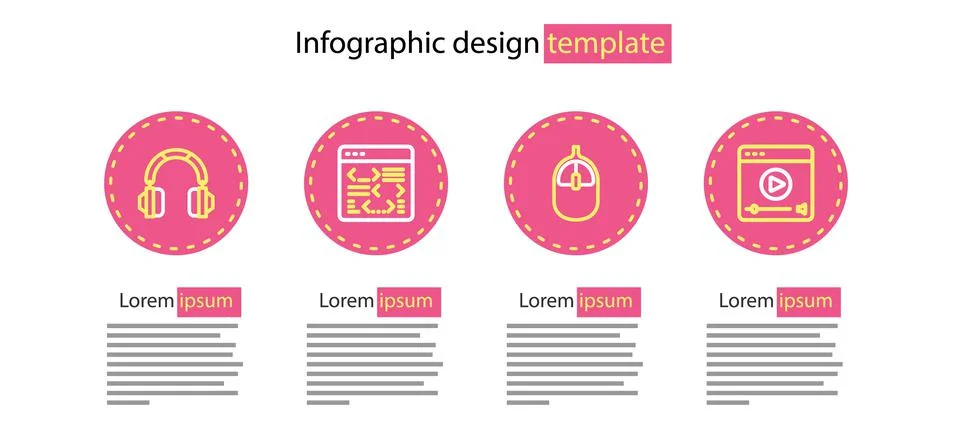 Set line Computer mouse, Online play video, Software and Headphones icon. Vector Stock Illustration