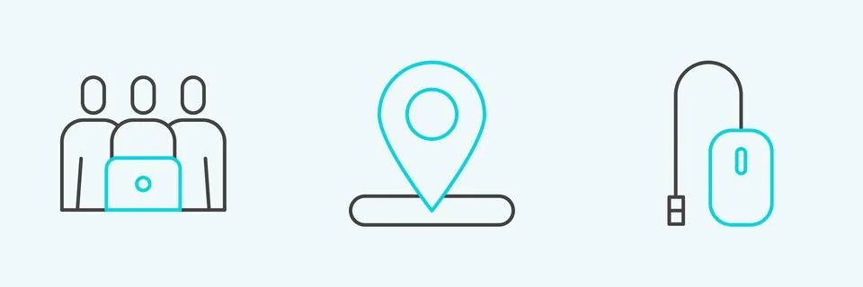 Set line Computer mouse, Online class and Location icon. Vector Stock Illustration