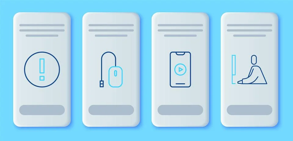 Set line Computer mouse, Online play video, Information and Student working.. Stock Illustration