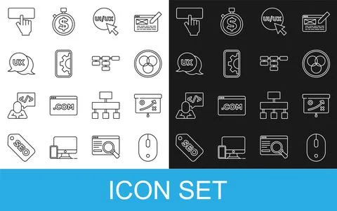 Set line Computer mouse, Planning strategy concept, RGB and CMYK color mixing Stock Illustration
