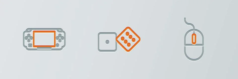 Set line Computer mouse, Portable video game console and Game dice icon. Vector 库存插图