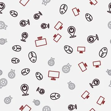 Set line Computer mouse, Power button, Game rating with medal and monitor on Stock Illustration