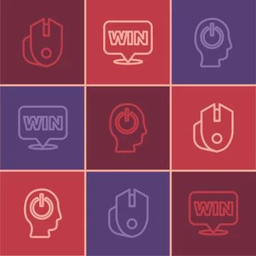 Set line Computer mouse, Power button and Medal icon. Vector Illustrazione stock