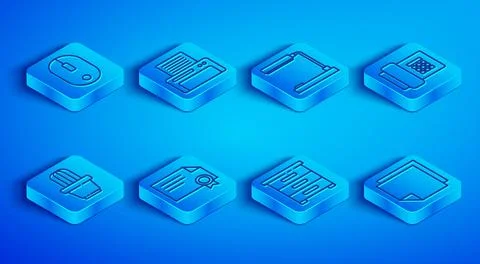 Set line Computer mouse, Printer, Table lamp, Certificate template, Drawer with Stock Illustration