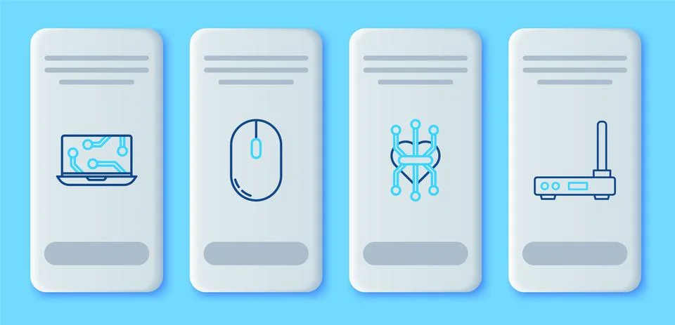 Set line Computer mouse, Processor, Laptop and Router and wi-fi signal icon イラスト素材