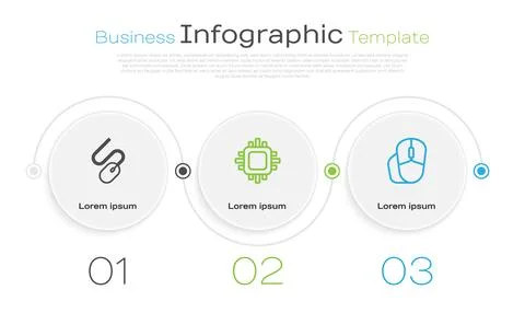 Set line Computer mouse, Processor with CPU and . Business infographic temp.. Stock Illustration