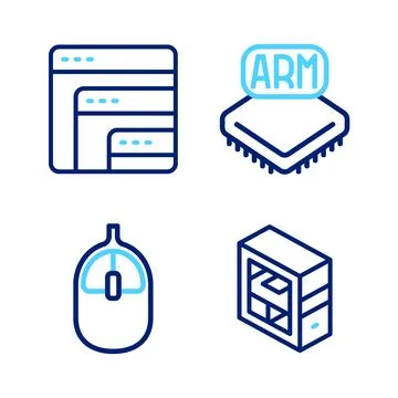 Set line Computer, mouse, Processor and Software icon. Vector 스톡 일러스트