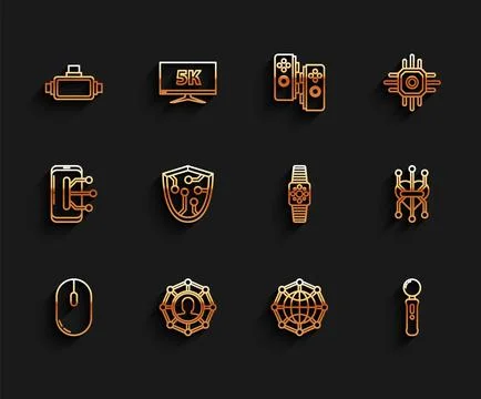 Set line Computer mouse, Project team base, Virtual reality glasses, Global Stock Illustration