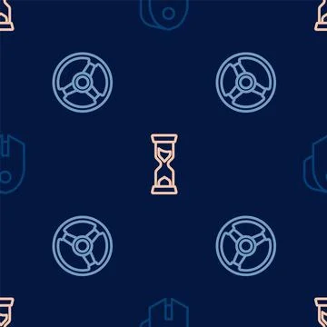 Set line Computer mouse, Racing simulator and Old hourglass on seamless pattern イラスト素材