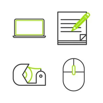 Set line Computer mouse, Scotch, Blank notebook and pencil with eraser and .. 스톡 일러스트