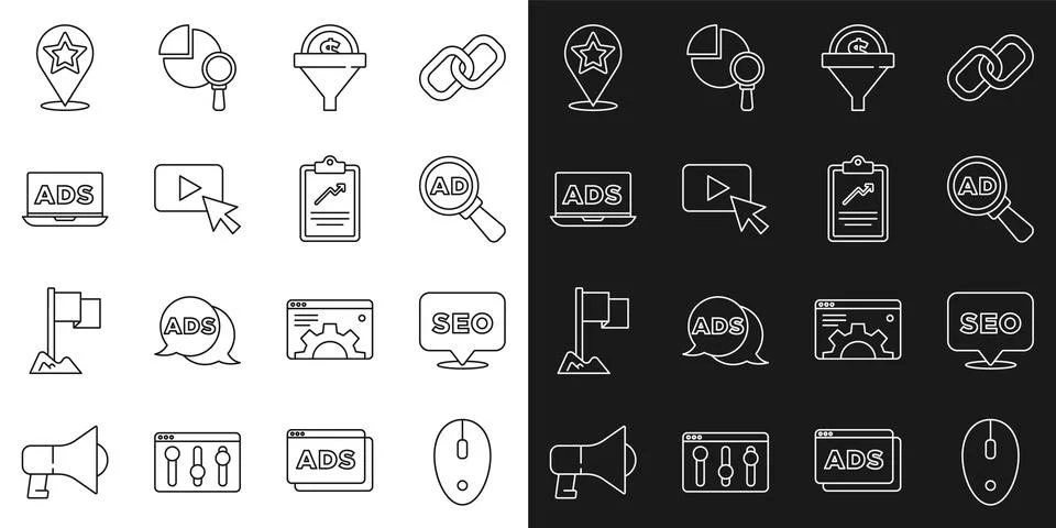 Set line Computer mouse, SEO optimization, Advertising, Lead management, Map イラスト素材