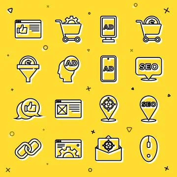 Set line Computer mouse, SEO optimization, Advertising, Lead management, Browser 스톡 일러스트