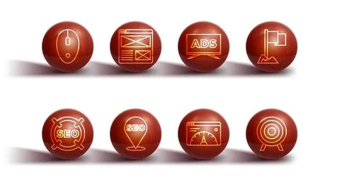 Set line Computer mouse, SEO optimization, Location marker, Website statistic 库存插图