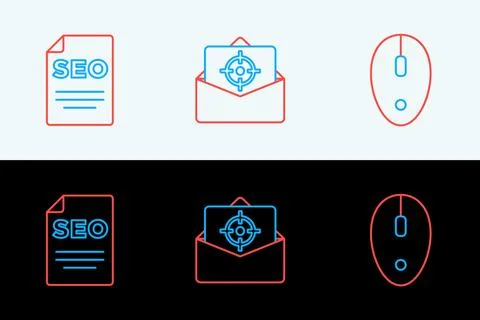 Set line Computer mouse, SEO optimization and Mail and e-mail icon. Vector 스톡 일러스트