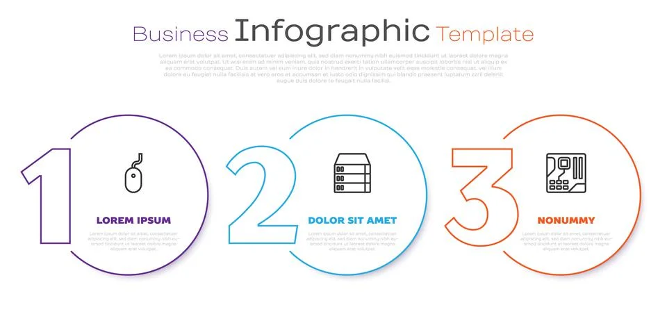 Set line Computer mouse, Server, Data, Web Hosting and Motherboard digital chip Stock Illustration