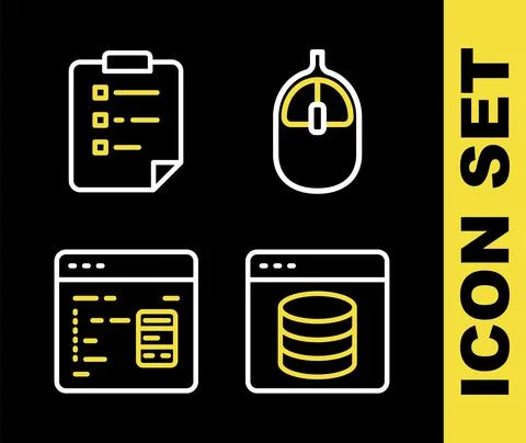 Set line Computer mouse, Server, Data, Web Hosting, Software and Clipboard with Illustrazione stock