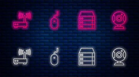 Set line Computer mouse, Server, Data, Web Hosting, Router and wi-fi signal a Illustrazione stock