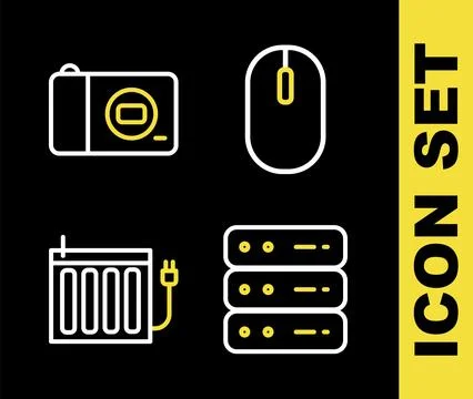 Set line Computer mouse, Server, Data, Web Hosting, Heating radiator and Photo 스톡 일러스트