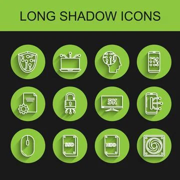 Set line Computer mouse, SSD card, Cyber security, Hard disk drive HDD, cooler 스톡 일러스트