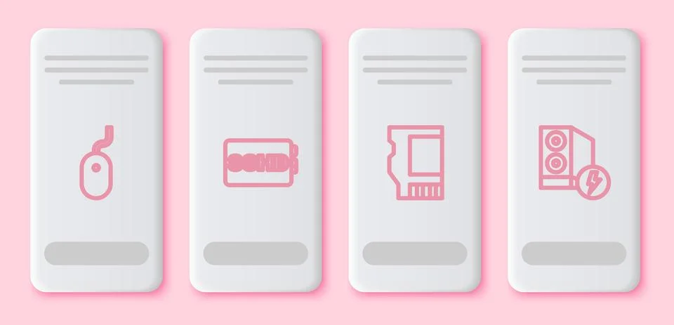 Set line Computer mouse, SSHD card, SD and Case of computer. White rectangle Stock Illustration