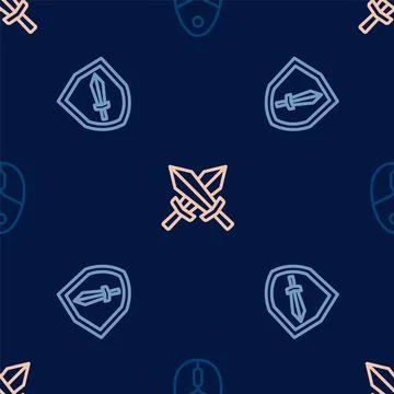 Set line Computer mouse, Sword for game and on seamless pattern. Vector Stock Illustration