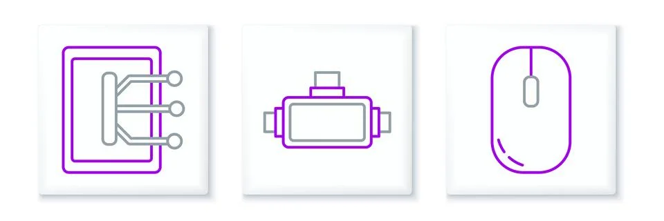 Set line Computer mouse, Tablet and Virtual reality glasses icon. Vector Illustrazione stock