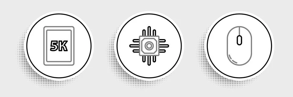 Set line Computer mouse, Tablet with text 5k and Processor icon. Vector イラスト素材