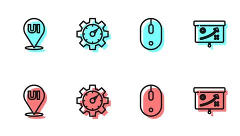 Set line Computer mouse, UI or UX design, Website statistic and Planning イラスト素材