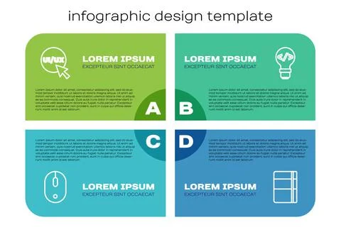 Set line Computer mouse, UI or UX design, Sketchbook album and Front end Stock Illustration