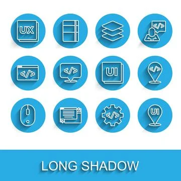 Set line Computer mouse, UI or UX design, Front end development, and icon Stock Illustration
