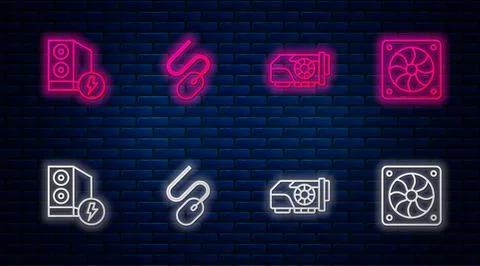 Set line Computer mouse, Video graphic card, Case of computer and cooler Stock Illustration