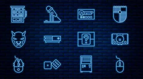 Set line Computer mouse, Video game console, Create account screen, Mask of the 스톡 일러스트