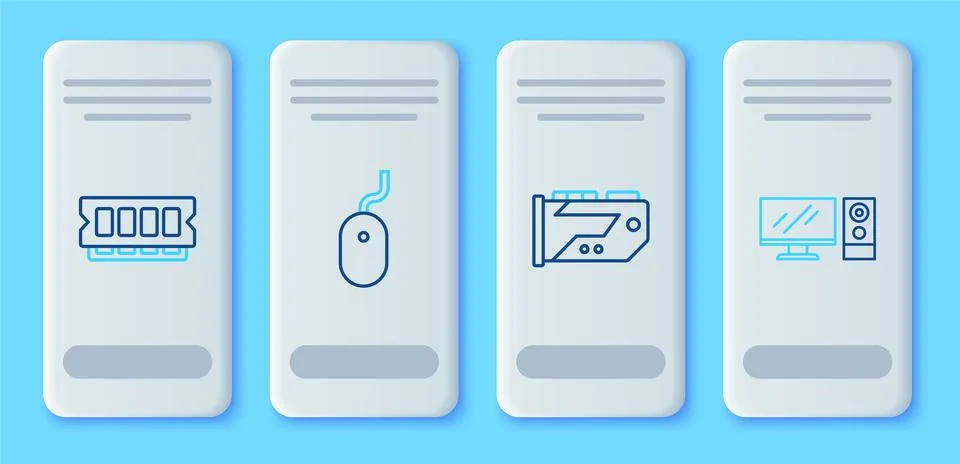 Set line Computer mouse, Video graphic card, RAM, random access memory and Stock Illustration