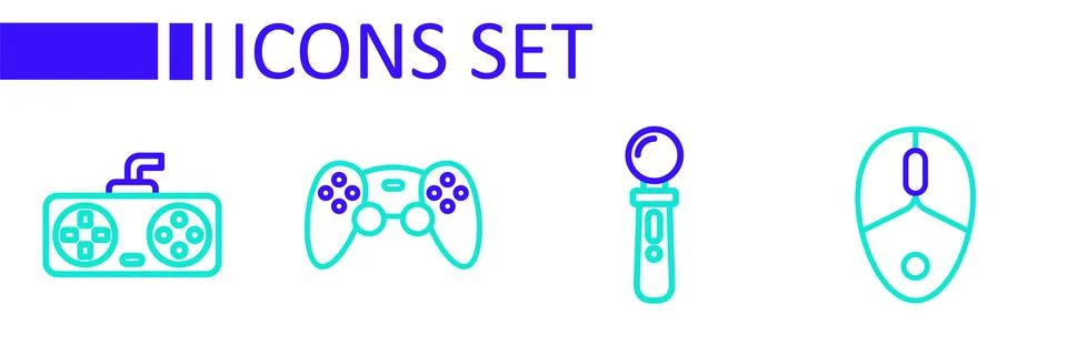 Set line Computer mouse, VR controller game, Game or joystick and  icon. Vect Stock Illustration