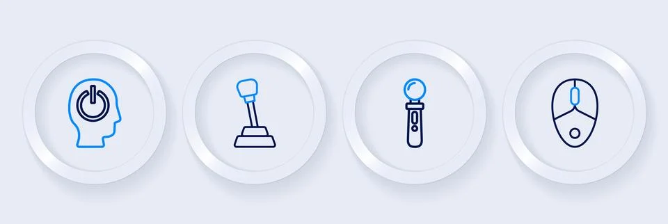 Set line Computer mouse, VR controller game, Gear shifter and Power button .. Stock Illustration