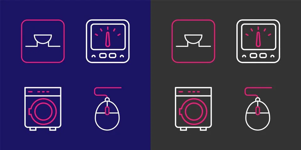 Set line Computer mouse, Washer, Ampere meter, multimeter and Buzzer in ele.. Stock Illustration