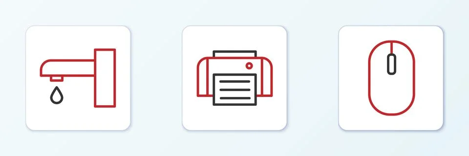 Set line Computer mouse, Water tap and Printer icon. Vector イラスト素材