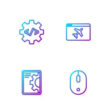 Set line Computer mouse, Web development, Front end and Website template Stock Illustration