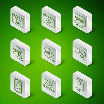 Set line Computer mouse, Web development, Online shopping on screen, UI or UX 스톡 일러스트