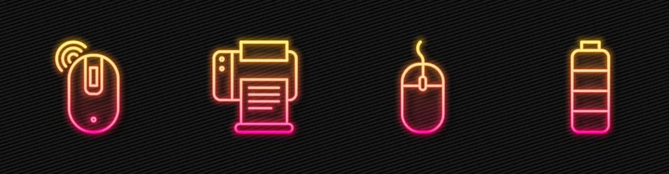 Set line Computer mouse, Wireless computer, Printer and Battery charge level Stock Illustration