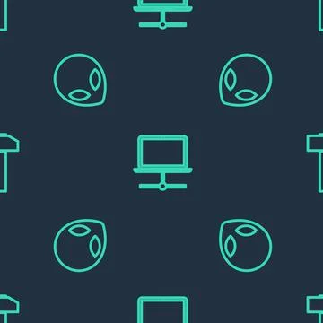 Set line Computer network, Alien and Hammer on seamless pattern. Vector イラスト素材