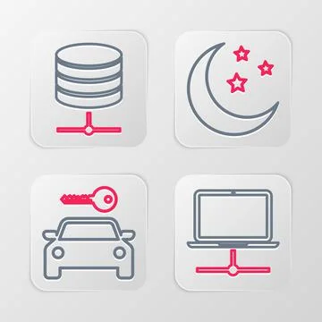 Set line Computer network, Car rental, Moon and stars and Server, Data, Web イラスト素材