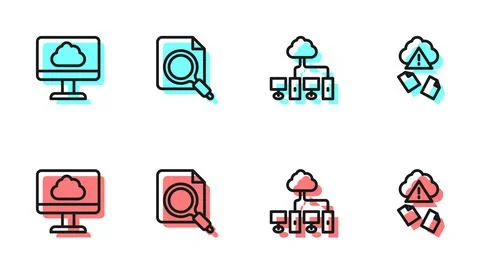 Set line Computer network, Cloud technology data transfer, Search concept with イラスト素材