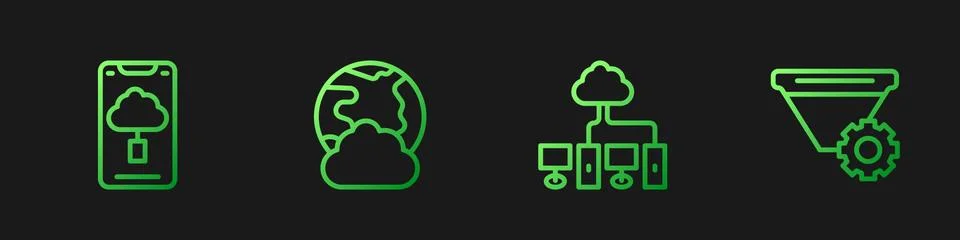 Set line Computer network, Cloud technology data transfer, Social and Filter Illustrazione stock