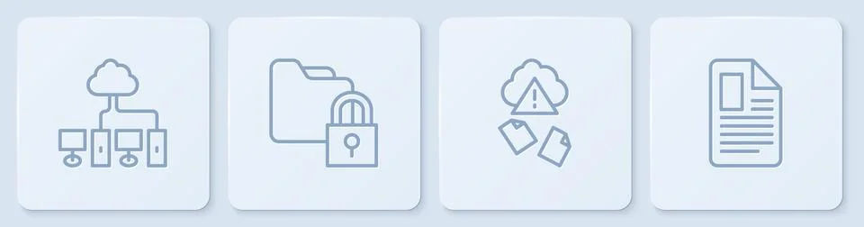 Set line Computer network, Cloud hacking, Folder and lock and File document.. Stock Illustration