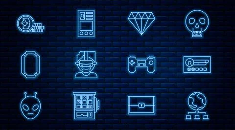 Set line Computer network, Create account screen, Diamond, Virtual reality Stock Illustration