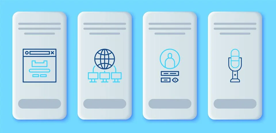 Set line Computer network, Create account screen, Browser window and Micropho 库存插图