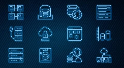 Set line Computer network, Data analysis, Network cloud connection, Cloud c.. Stock Illustration